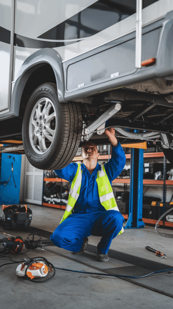 man looking underneath car.