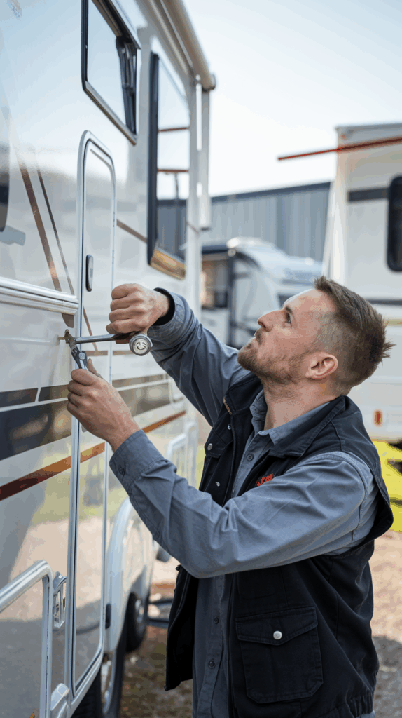 mechanic fixing molding on your rv.